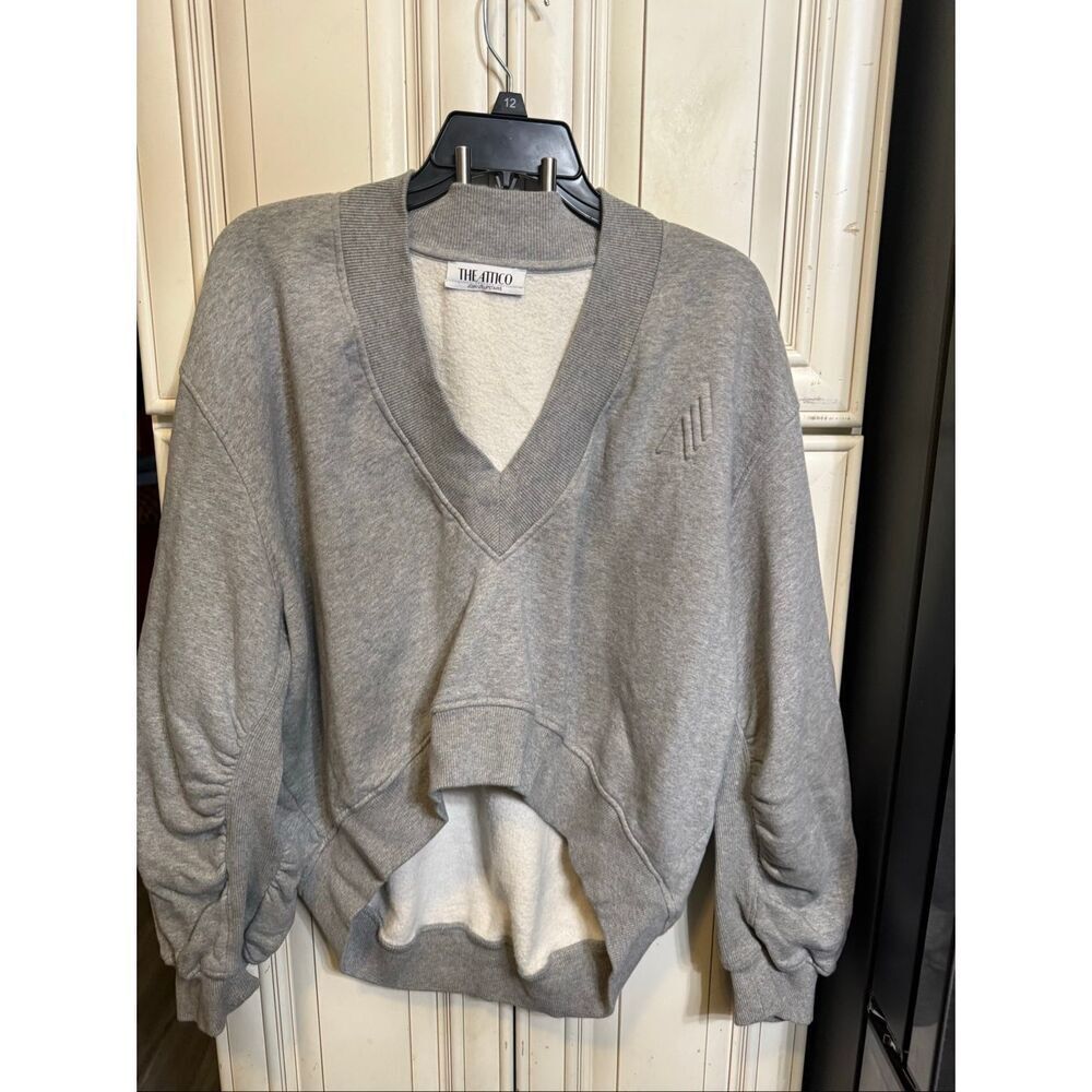 The Attico Women's Fleece V-Neck Cropped Sweatshirt Faded Grey Melange Size 40